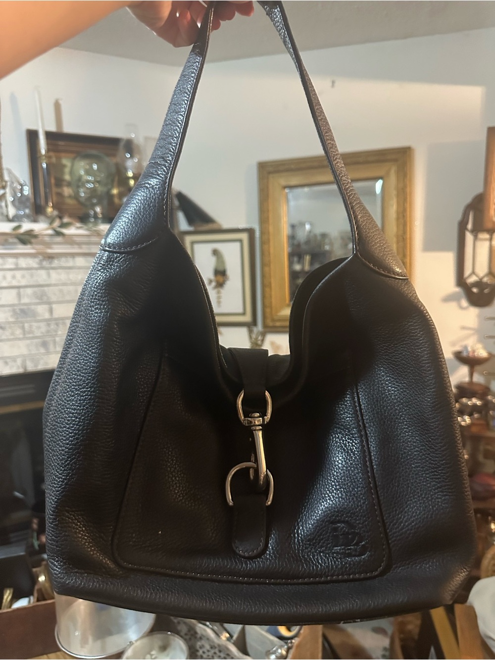 Vintage Dooney and bourke Black Leather Hobo Bag with Silver Hardware